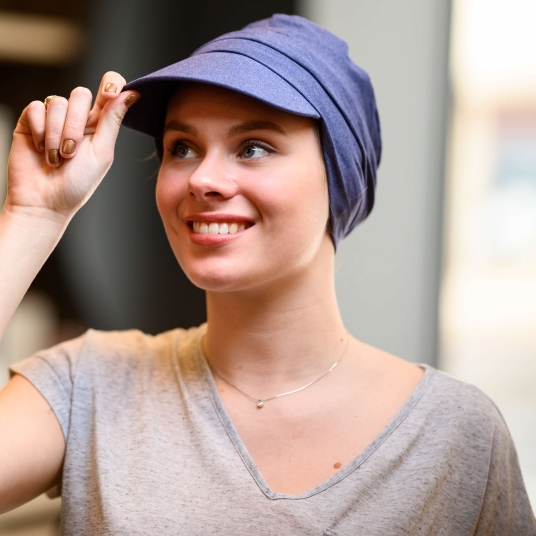 Casquette diane marque Lookhatme - chute de cheveux cancer - été - Bleu jean - Rose comme femme