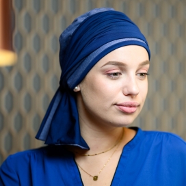 Chimiotherapie - Turban Hélène Reverse bicolore - Bleu marine et ciel - cancer - alopecie - Rose comme femme