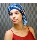 Chimiotherapie - Foulard New Delhi - Bleu motif - alopecie - facile enfiler - rose comme femme