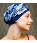 Perte cheveux - repousse - Foulard New Delhi - Bleu motif - cancer - rose comme femme