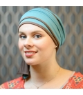 Chimiotherapie - Turban Hélène Reverse bicolore - Vert chocolat - chute cheveux - repousse - Rose comme femme
