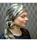 Masquer chute cheveux - repousse - alopecie - Foulard Taupe anis blanc New Delhi - Lookhatme - Rose comme femme